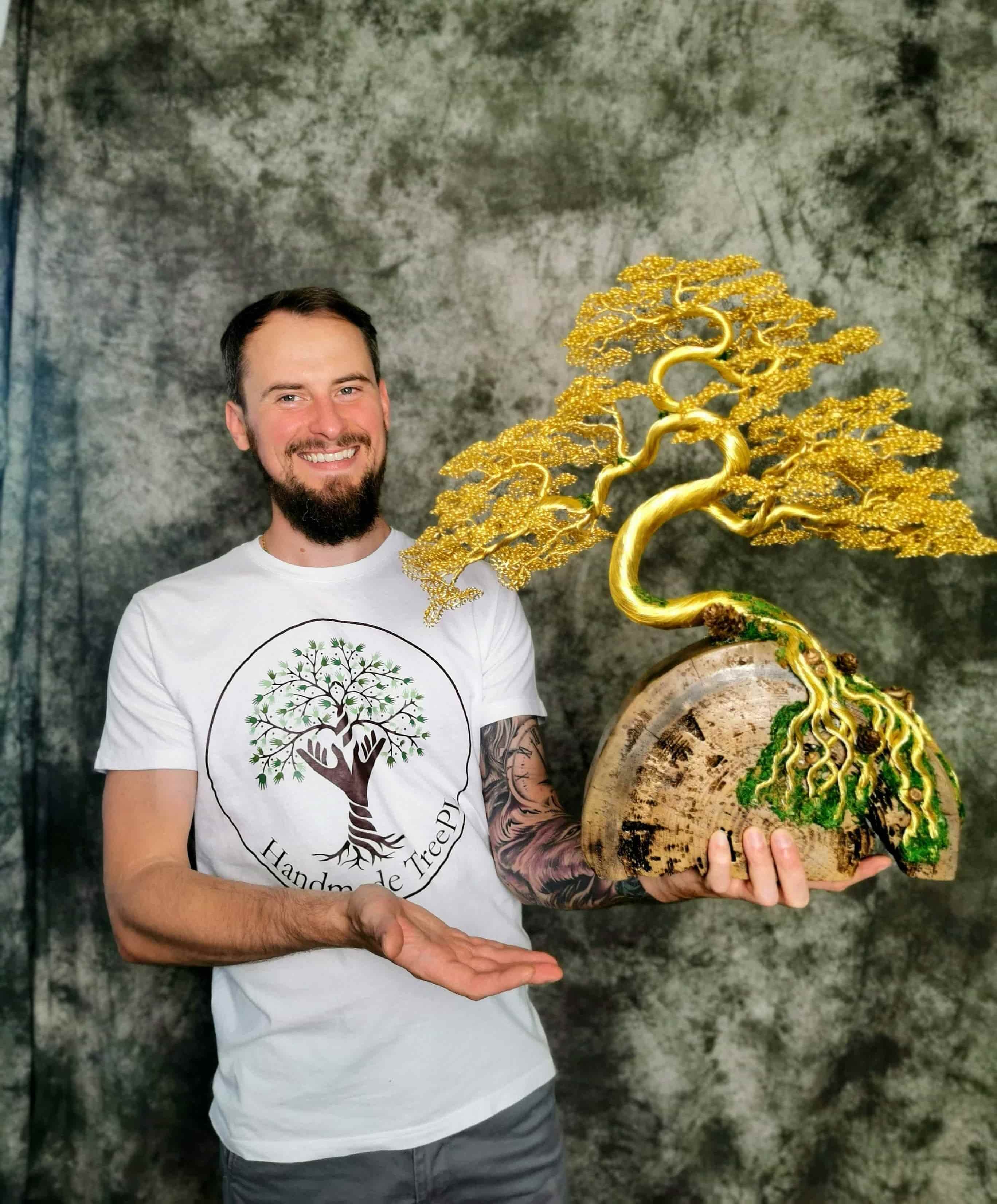 Michał Matracki rękodzieło HandmadeTree rękodzieło złote bonsai