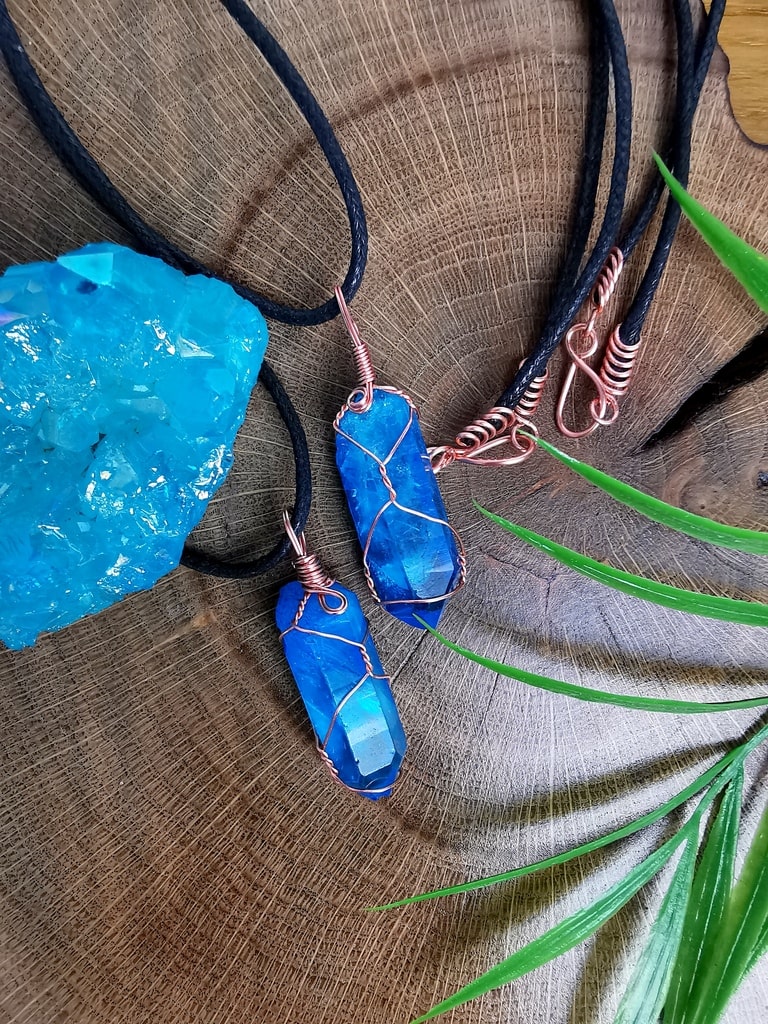 kwarc aqua wisiorek miedziany