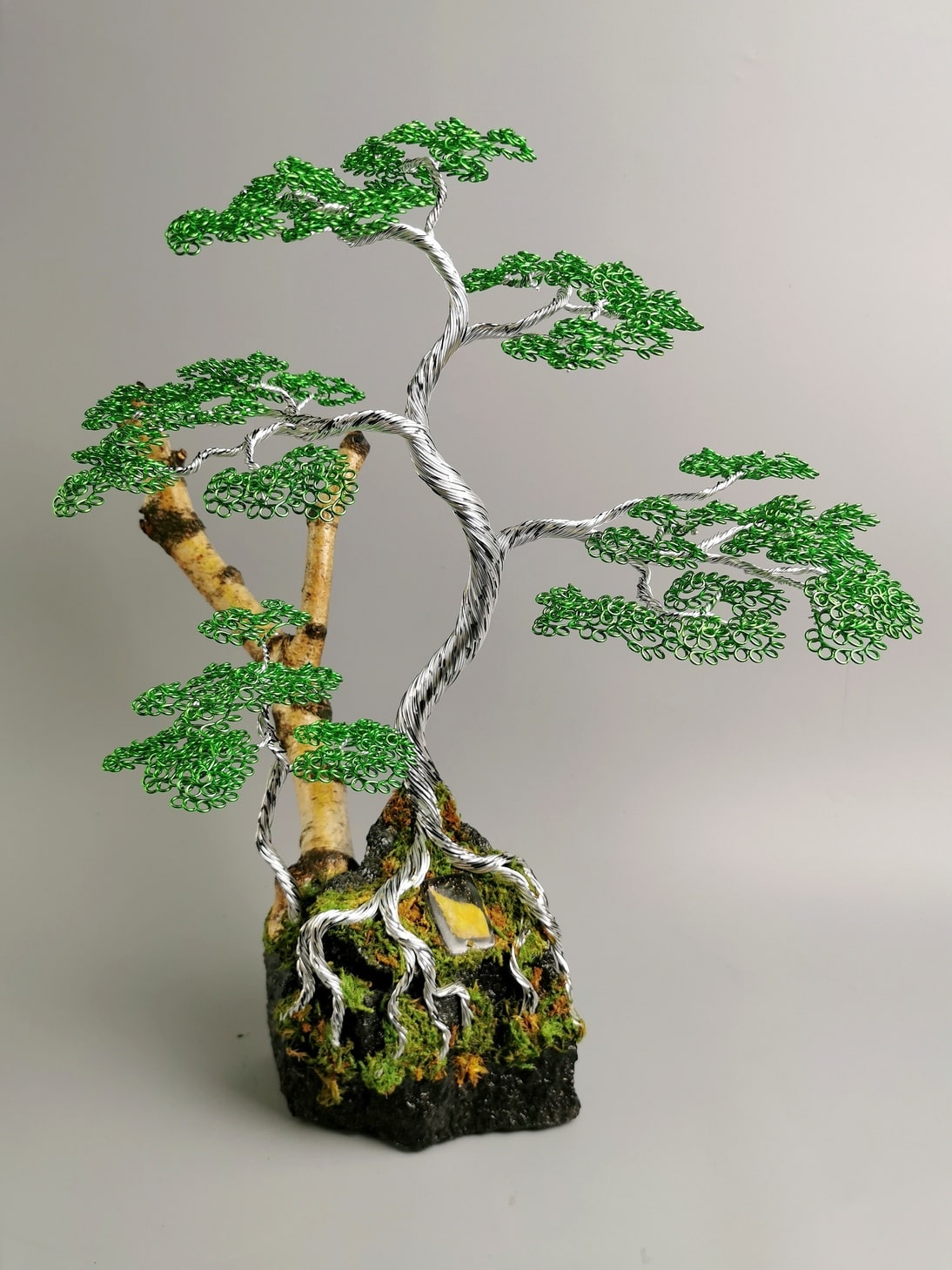 Brzoza, liście, bonsai z drutu